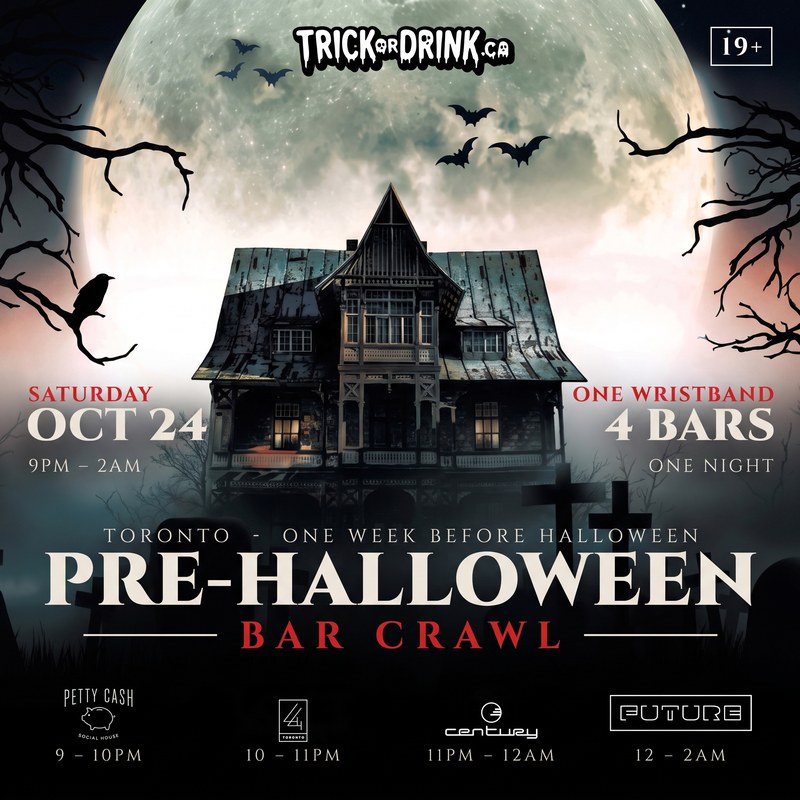Pre-Halloween Bar Crawl, Saturday October 24, one week before Halloween: Petty Cash, Lost & Found, Bar Karma and Future on one wristband