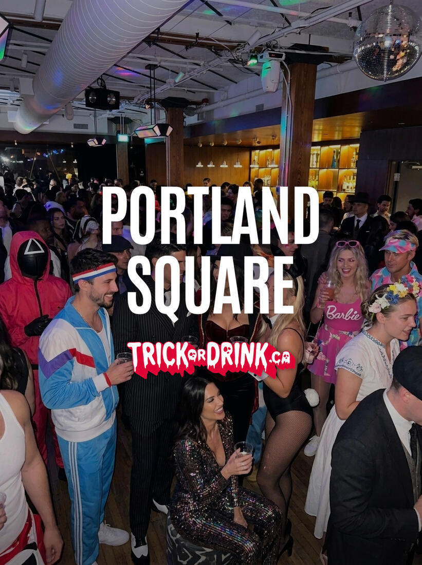 Portland Square on a Trick or Drink Halloween night